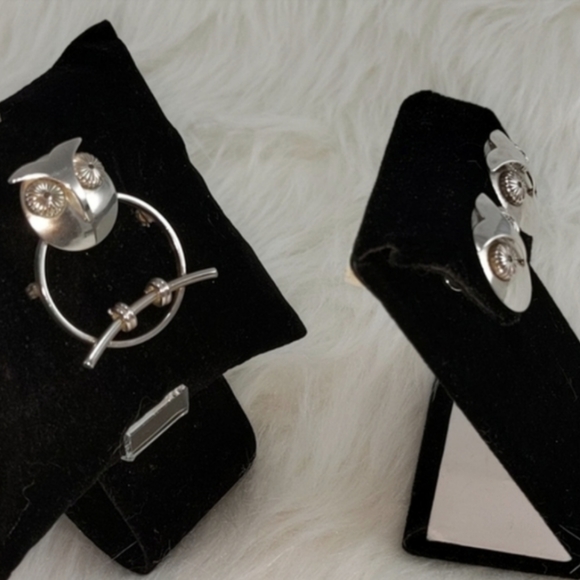 🇨🇦 1960s Beau Sterling Owl Brooch & Earrings - Picture 2 of 6